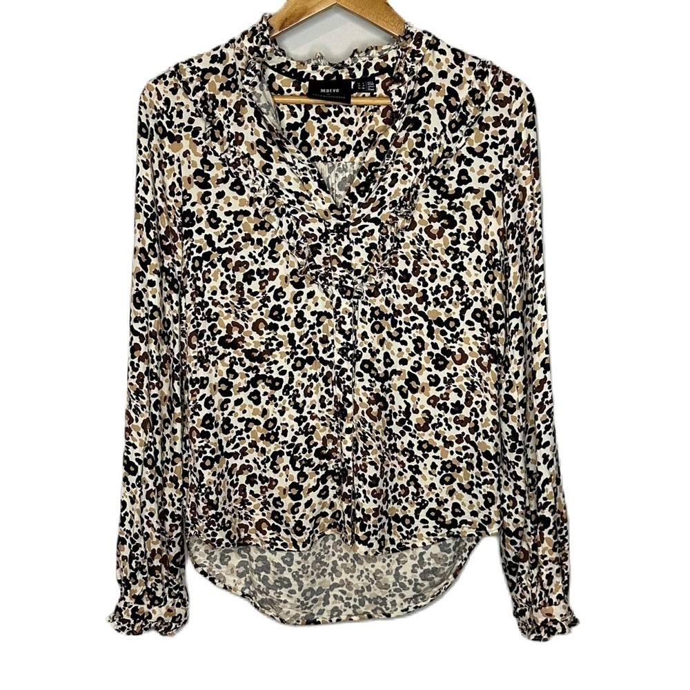 Maeve by Anthropology Katia Leopard Ruffle Long Sleeve Top Women's Size 0